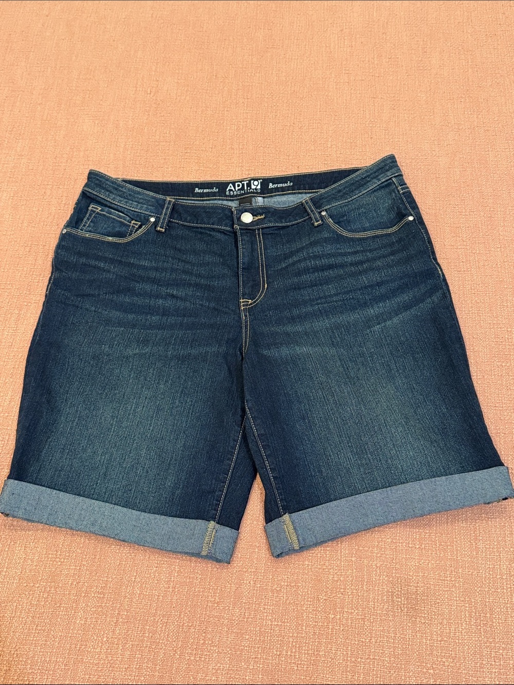 W38 Dark Blue Denim Cuffed Bermuda Shorts